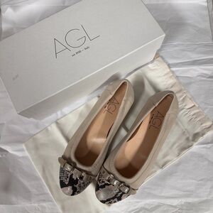 AGL Monica Nude Taupe and Snake Pattern Cap toe Ballet Flats